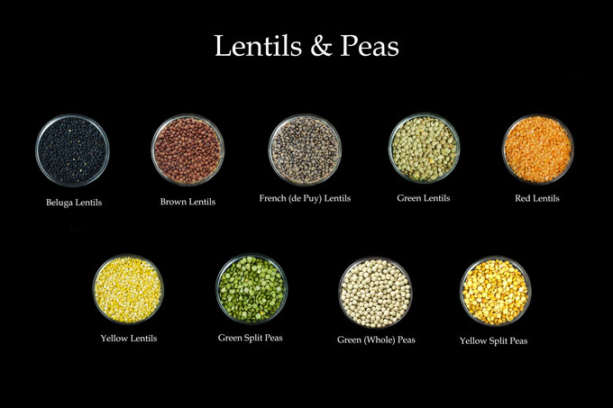 dried legumes - lentils and peas