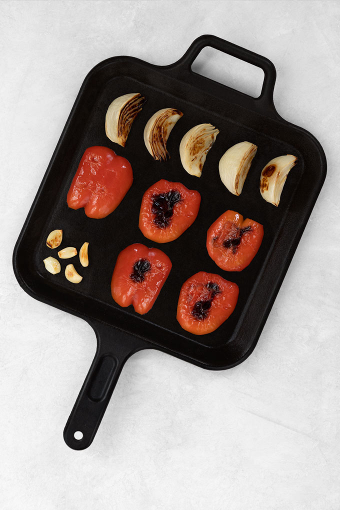 roasted bell peppers, roasted onions and garlic