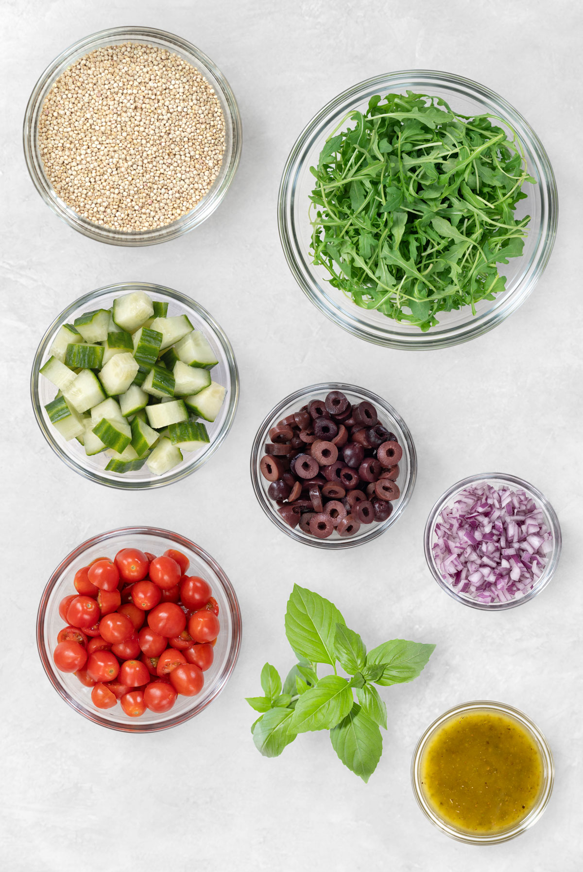 ingredients for Mediterranean quinoa salad